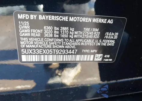 2026 BMW X6 xDrive40I z USA, uszkodzony, nr VIN 5UX33EX05T9293447